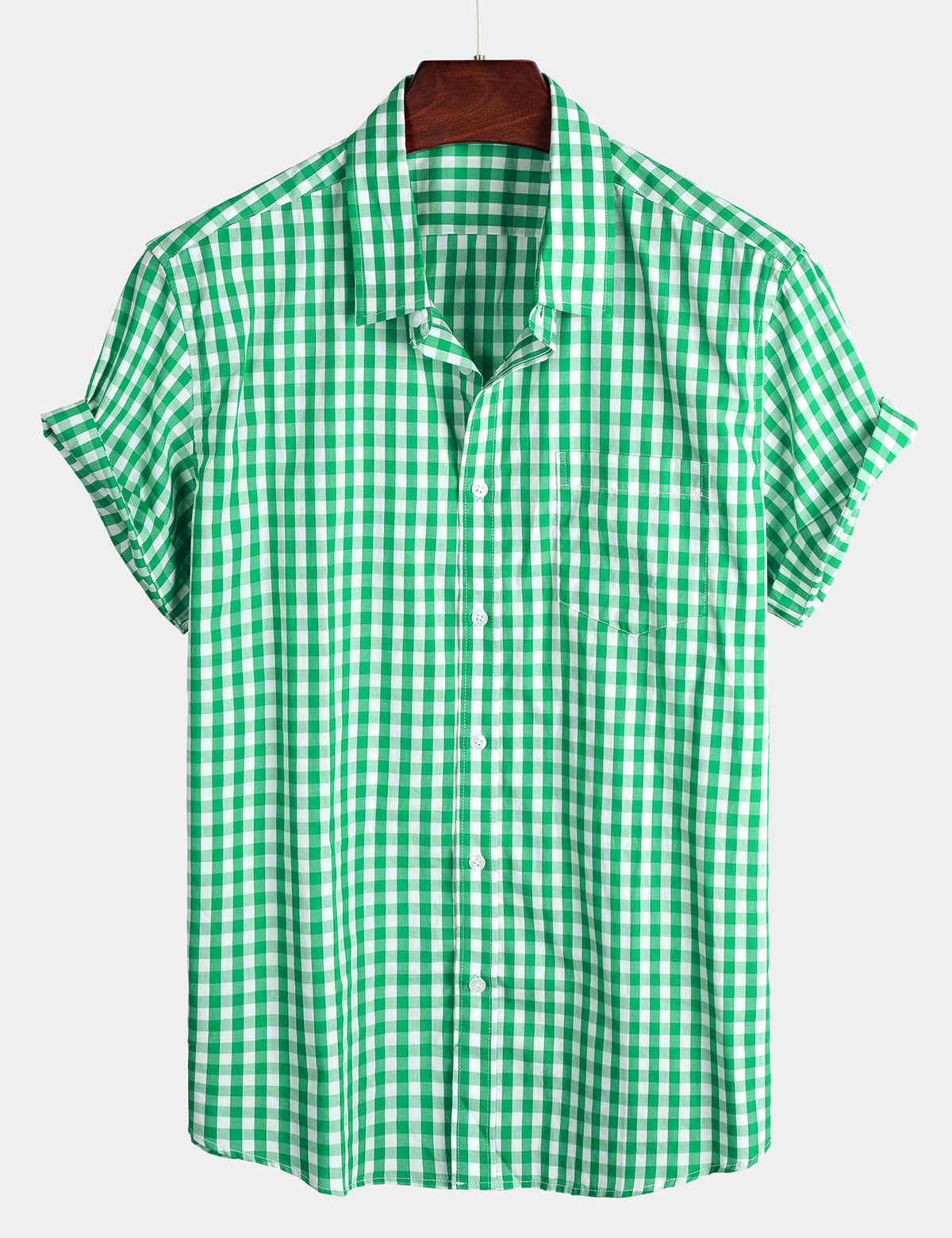 Men's Plaid Cotton Casual Solid Colour Pocket Summer Holiday Button Up Short Sleeve Shirt