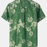 Men's Floral Hawaiian Pocket Green Button-Up Short Sleeve Shirt