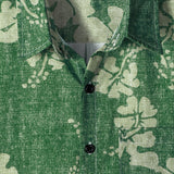 Men's Floral Hawaiian Pocket Green Button-Up Short Sleeve Shirt