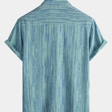 Men's Breathable Short Sleeve Pocket Black Striped Shirt