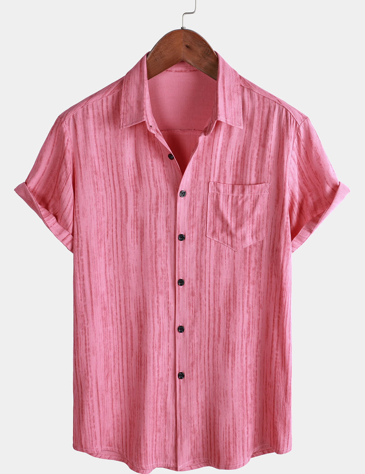 Men's Breathable Short Sleeve Pocket Black Striped Shirt