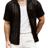 Men's Summer Lace Short Sleeve Casual Button Up Beach Shirt